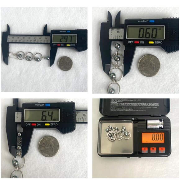 Sterling Silver 925 3" Long Round Triple Tiered Peacock Pearl Dangle Earrings - Picture 10 of 16